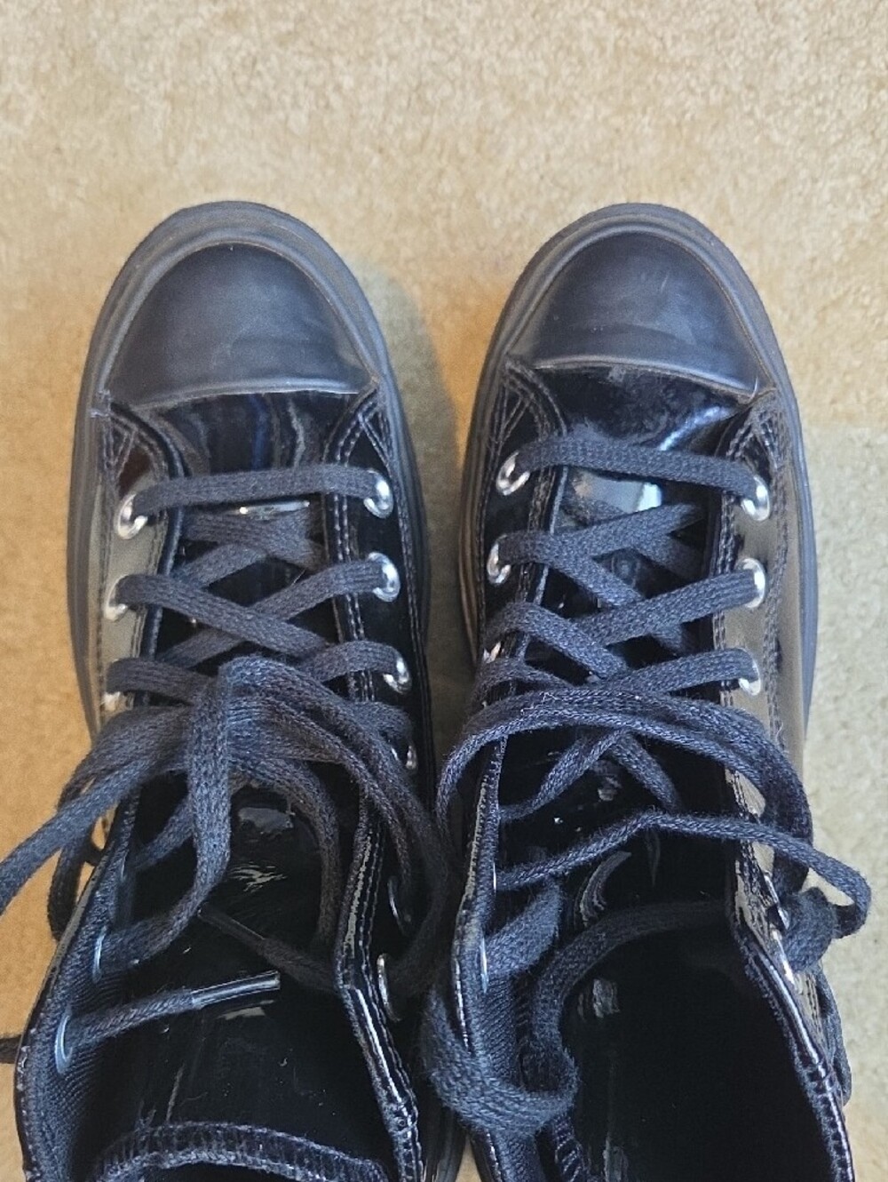 Converse Black Patent Platform Lace-Up Ankle Boots - Picture 3 of 12